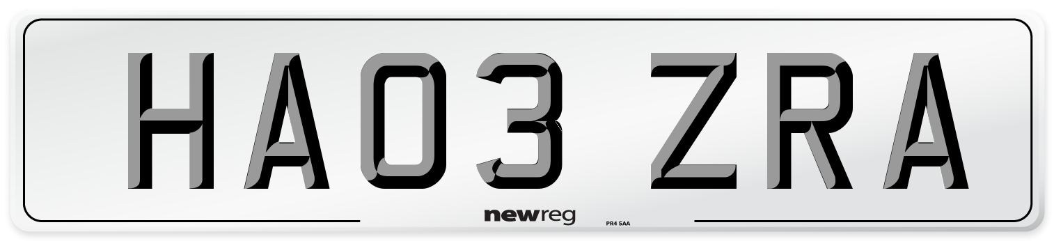 HA03 ZRA Number Plate from New Reg